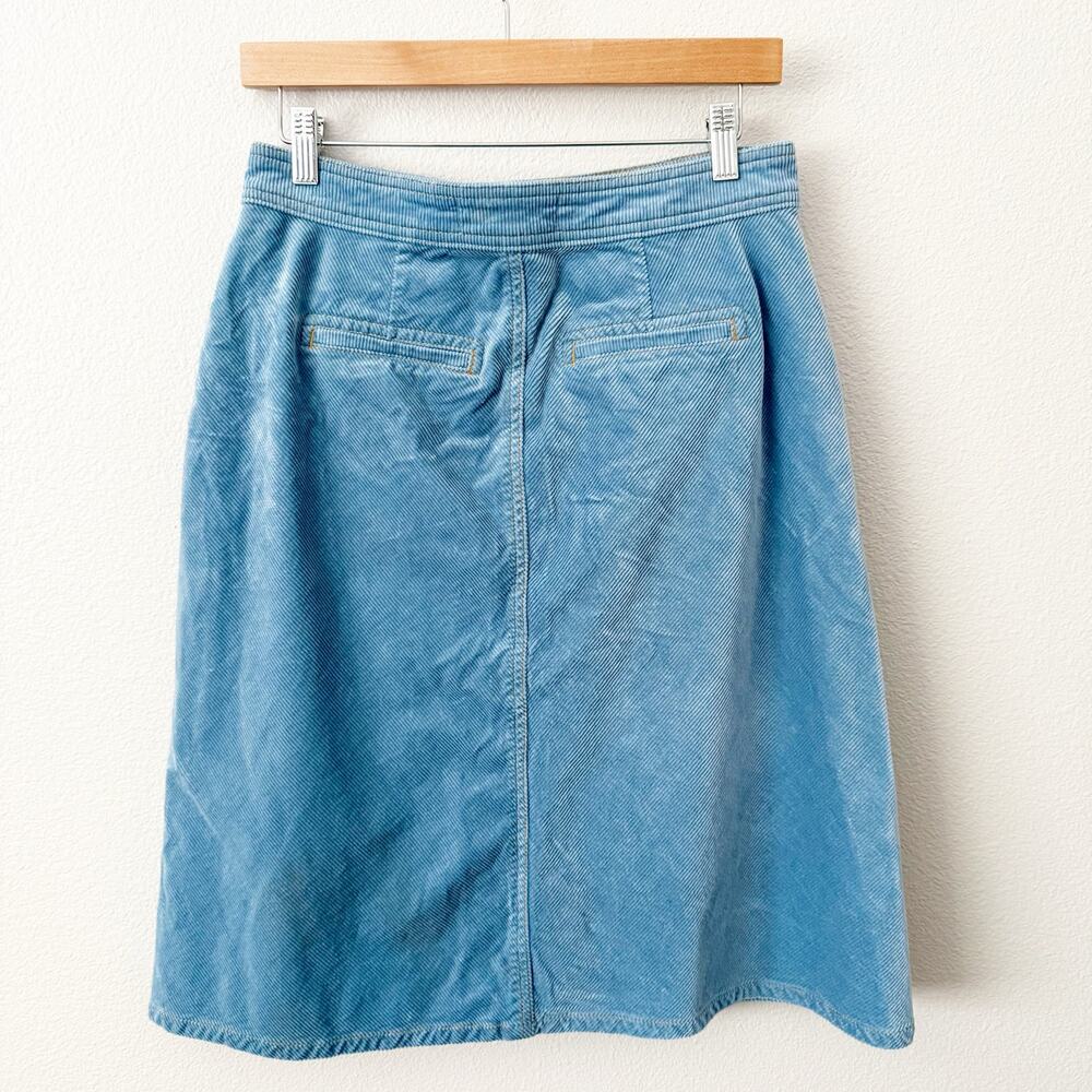 BY ANTHROPOLOGIE | Sky Blue Corduroy Button Front Skirt A-line Pockets | Size 6 - Picture 5 of 8